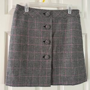 Loft Wool Blend Houndstooth Skirt with Pink Accents, Twee Academia Preppy M/L